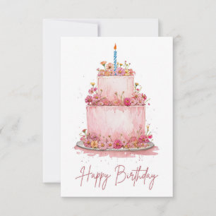 Pink Floral Birthday Cake Card