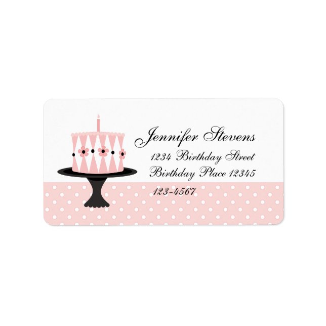 Pink Floral Birthday Cake Label (Front)