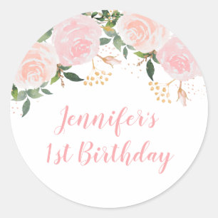 Pink Floral Birthday Classic Round Sticker