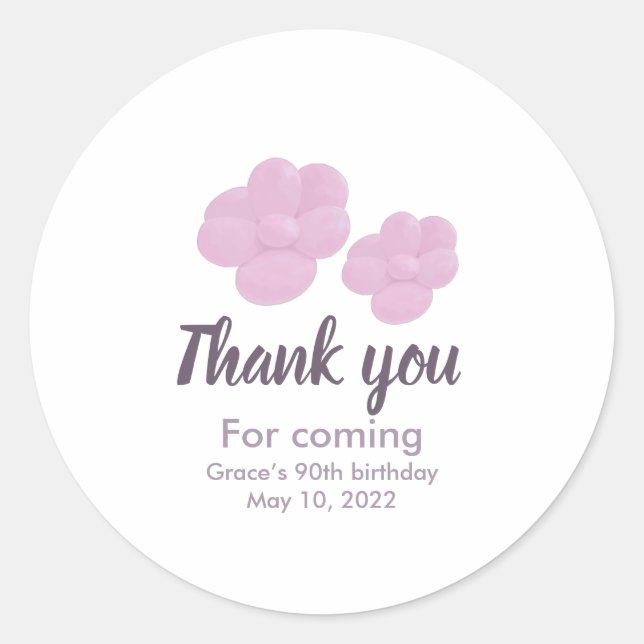 Pink floral birthday  classic round sticker (Front)
