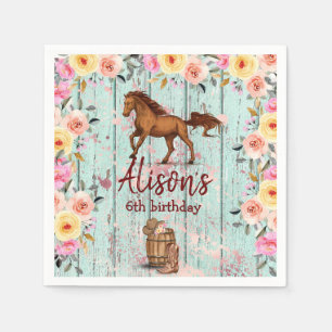 Pink Floral Birthday Horse Birthday Party Napkin