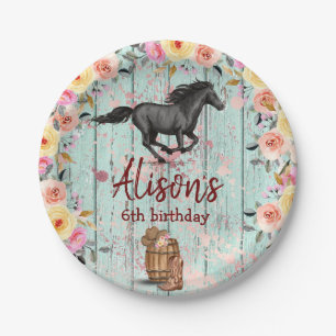 Pink Floral Birthday Horse Birthday Party  Paper Plate