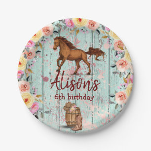 Pink Floral Birthday Horse Birthday Party Paper Plate