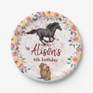Pink Floral Birthday Horse Birthday Party Paper Plate