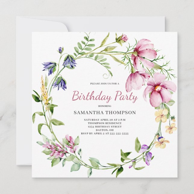 Pink Floral Birthday Invitation (Front)
