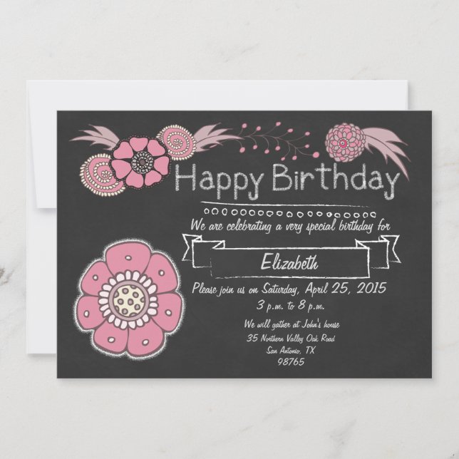 Pink Floral Birthday Invitation (Front)