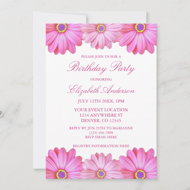 Pink Floral Birthday Invitation (Front)