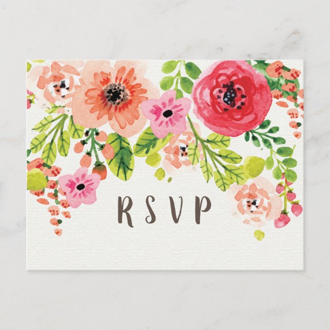 pink floral birthday Postcard RSVP (Front)