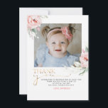 Pink Floral Birthday Thank You Photo Postcard<br><div class="desc">Pink flowers and elegant watercolor greenery birthday thank you photo postcards</div>