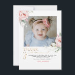 Pink Floral Birthday Thank You Photo Postcard<br><div class="desc">Pink flowers and elegant watercolor greenery birthday thank you photo postcards</div>