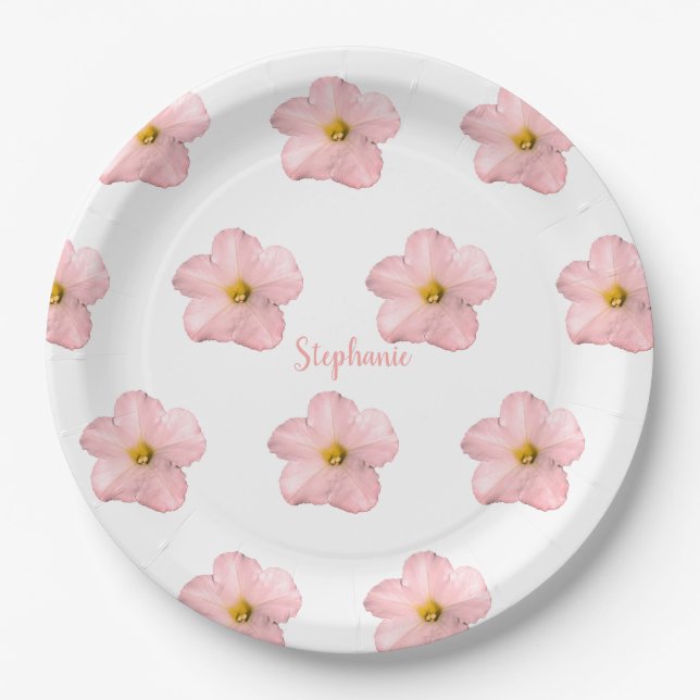 Pink Floral Birthday Wedding Bridal Shower Flowers Paper Plate (Front)