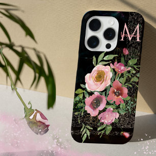Pink Floral black iPhone 15 Pro Case