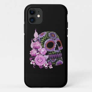 Pink Floral Black Sugar Skull Day Of The Dead iPhone 11 Case