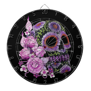 Pink Floral Black Sugar Skull Day Of The Dead Dartboard