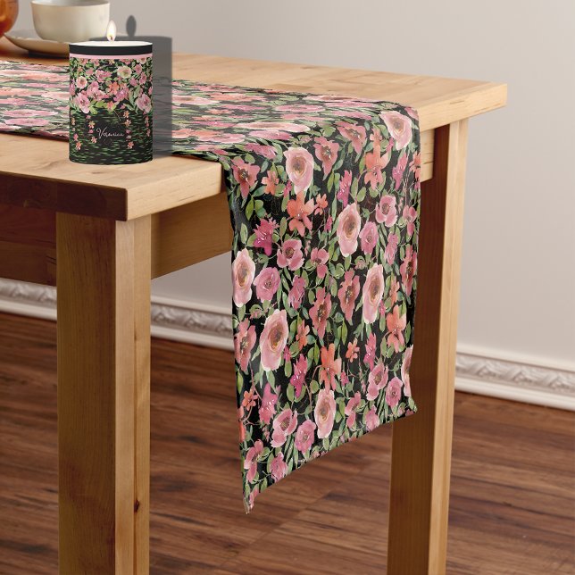 Pink Floral Black Table Runner (Pink Floral Black Table Runner)