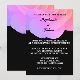 Pink Floral Black White Cool Rose Trendy Wedding Invitation
