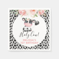 Pink Floral Black White Cow Print Birthday Party