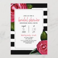 Pink Floral Black + White Stripe Bridal Shower