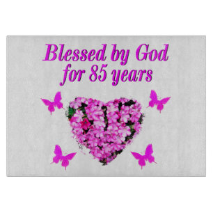 PINK FLORAL BLESSED BY GOD FOR 85 YEARS CUTTING BOARD