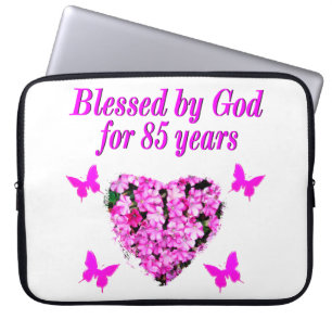 PINK FLORAL BLESSED BY GOD FOR 85 YEARS LAPTOP SLEEVE
