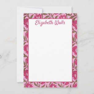 Pink Floral Block Print, Customised Stationery Thank You Card