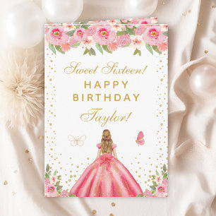 Pink Floral Blonde Hair Girl Sweet Sixteen Card