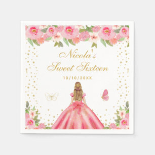 Pink Floral Blonde Hair Princess Sweet Sixteen Napkin