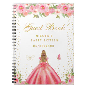Pink Floral Blonde Hair Princess Sweet Sixteen Notebook