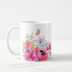 Pink floral bloom artistic coffee mug