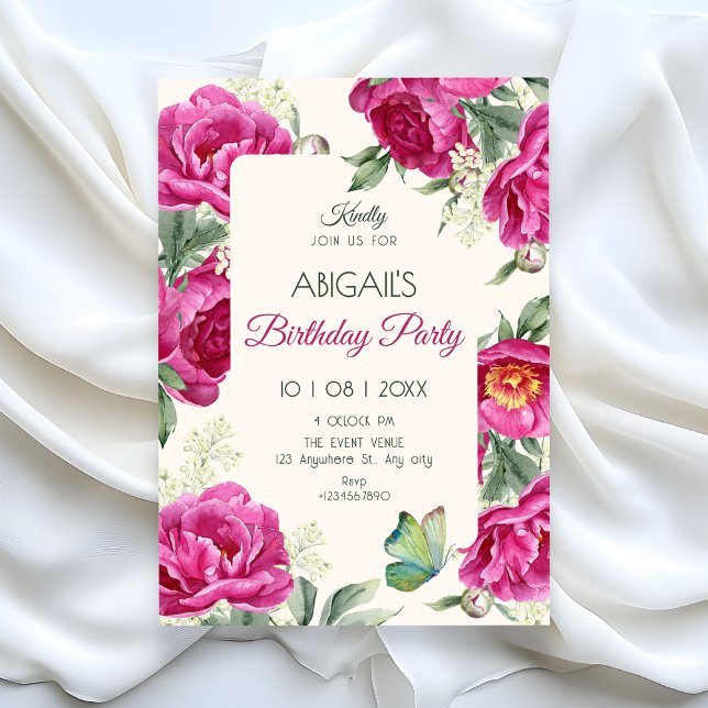 Pink floral bloom birthday invitation (Creator Uploaded)