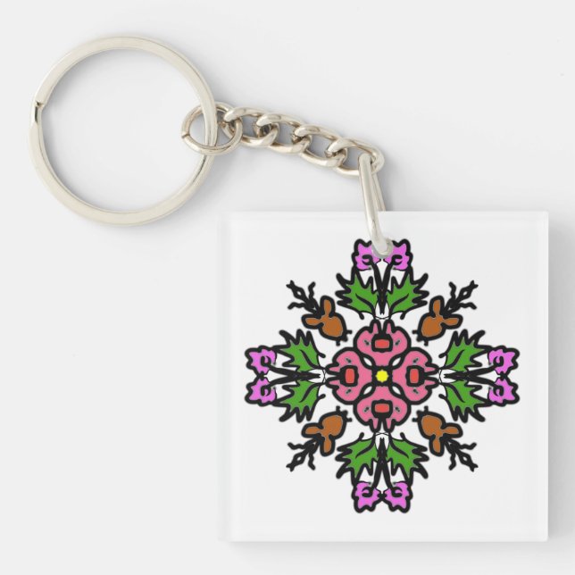 Pink Floral Bloom Key Ring (Front)