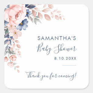 Pink Floral Bloom Modern Baby Shower Square Sticker