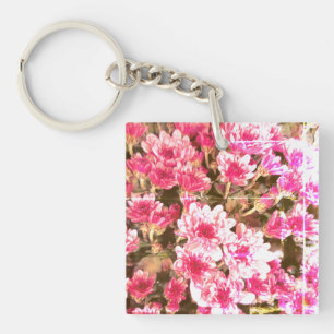 Pink Floral Bloom Pattern – Soft Botanical Design Key Ring