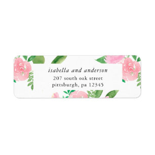 Pink Floral Blooms Wedding Return Address Label