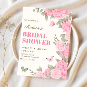 Pink floral blossom bridal shower invitation