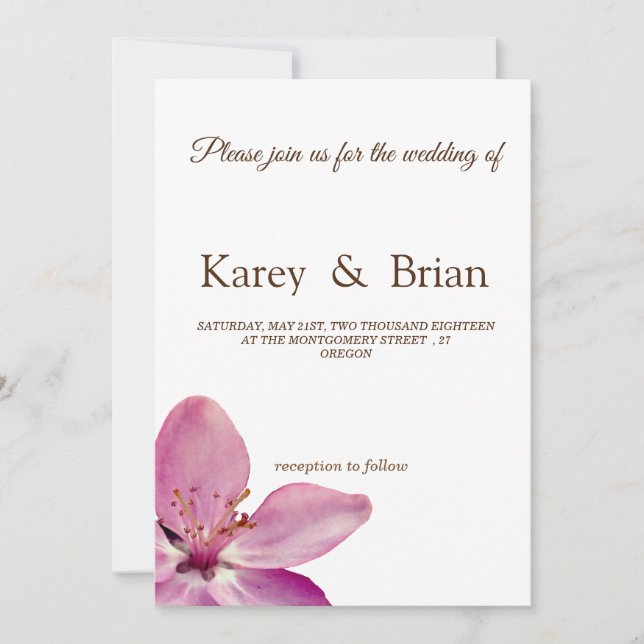 Pink Floral Blossom Minimal  Wedding Card (Front)