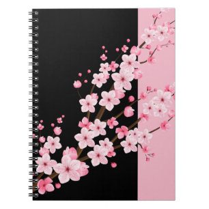 Pink Floral Blossoms Black & Pink Towel Notebook