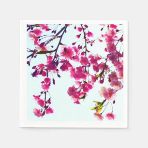 Pink floral blossoms pink cherry tree  napkin