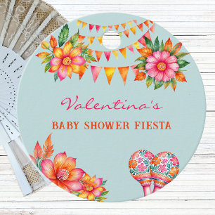 Pink Floral Blue Fiesta Baby Shower Thank You Favour Tags
