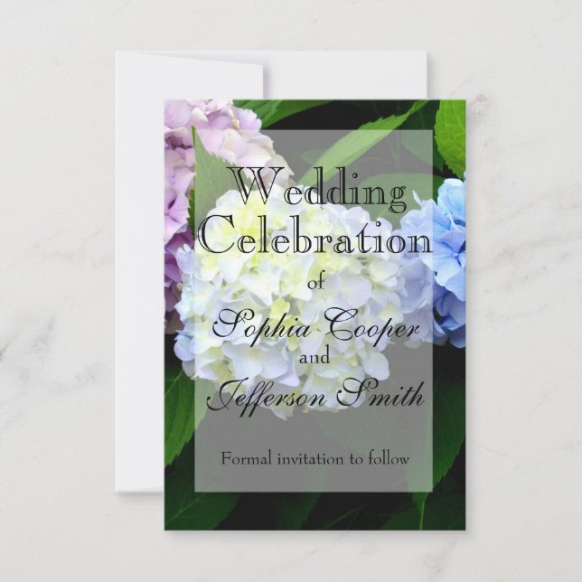 pink floral blue floral purple floral Hydrangeas Save The Date (Front)