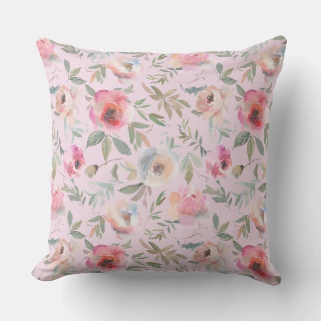 Pink Floral/Blue Floral Throw Pillow (Front)