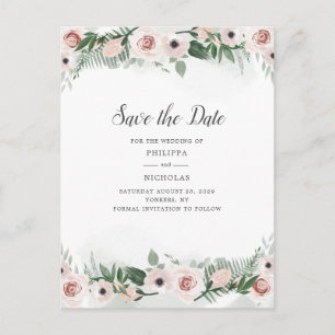 Pink Floral Blush Trendy Watercolor Save The Date Announcement Postcard