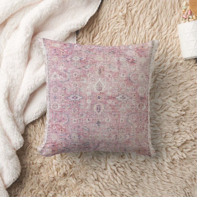 Pink Floral Bohemian Moroccan Throw Pillow (Blanket)