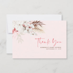 Pink Floral Boho Baby Shower Thank You Card