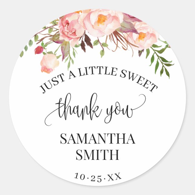 Pink Floral Boho Chic Baby Shower Party Favour Classic Round Sticker (Front)