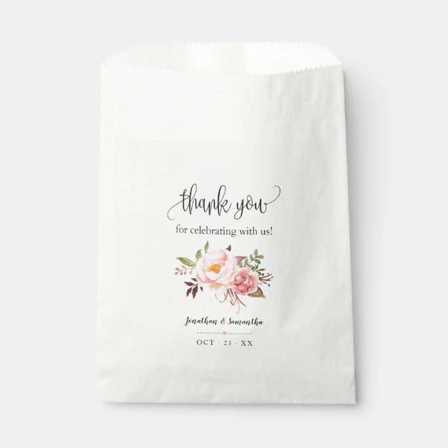 Pink floral boho chic party wedding favour bags (Front)