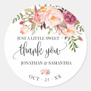 Pink floral boho chic wedding thank you classic round sticker