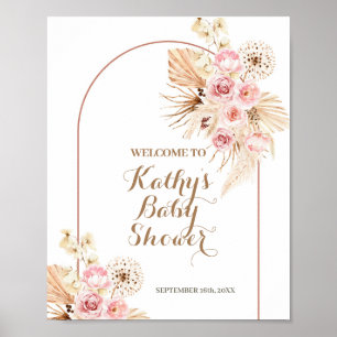 Pink Floral Boho Pampas Baby Shower Welcome Sign