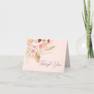 Pink floral Boho Pampas Chic Baby Girl Shower Thank You Card