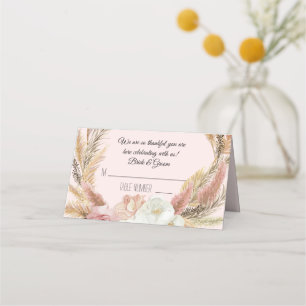 Pink Floral Boho Pampas Grass Tent Place Cards